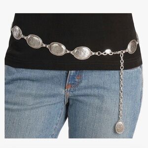 Tony Lama Silver Floral Oval Concho Chain Belt Sz XL